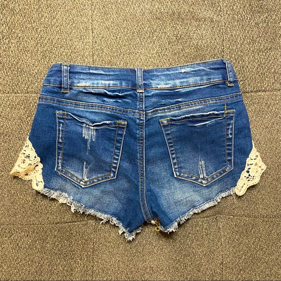 Distressed Lace Jean Shorts, Low Rise by Ardene - Picture 3 of 9